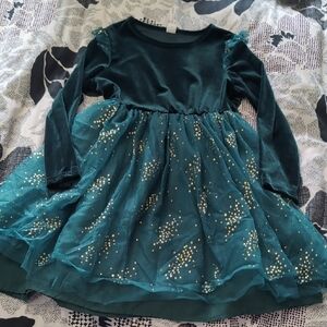 Dark Green Long Sleeve Dress with Gold Accents